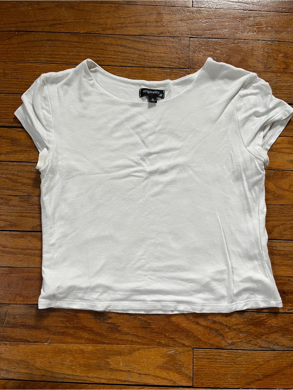 White Short Sleeve Crew Neck Top Double Lined Originality